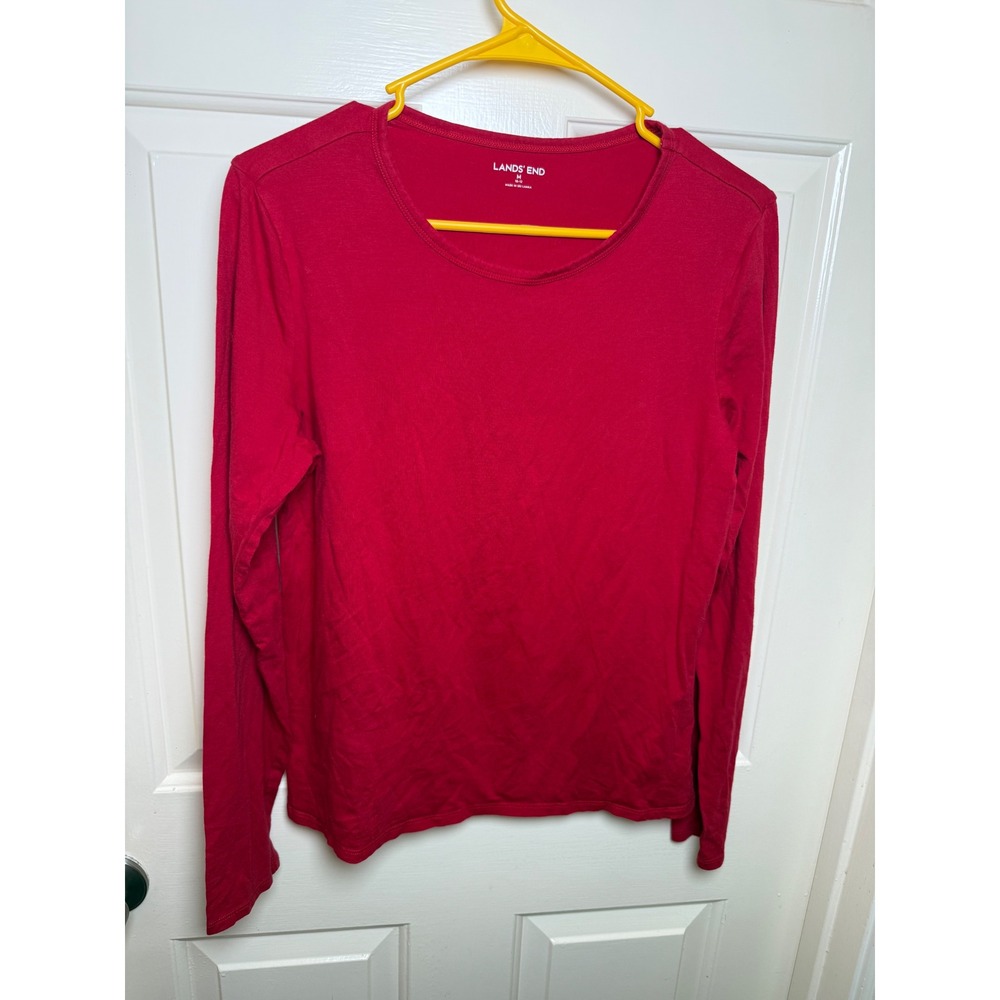 Lands' End Womens Red Long Sleeve Cotton Modal Crew Neck T-Shirt